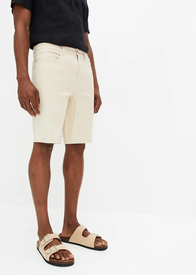 Bermudas elásticas vaqueras, classic fit Beige