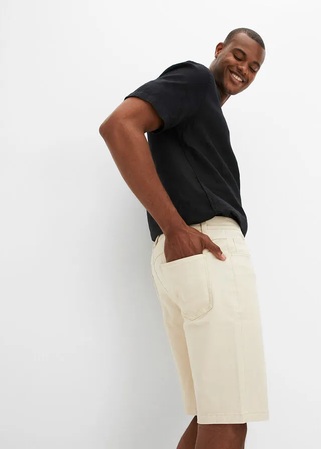 Bermudas elásticas vaqueras, classic fit Beige