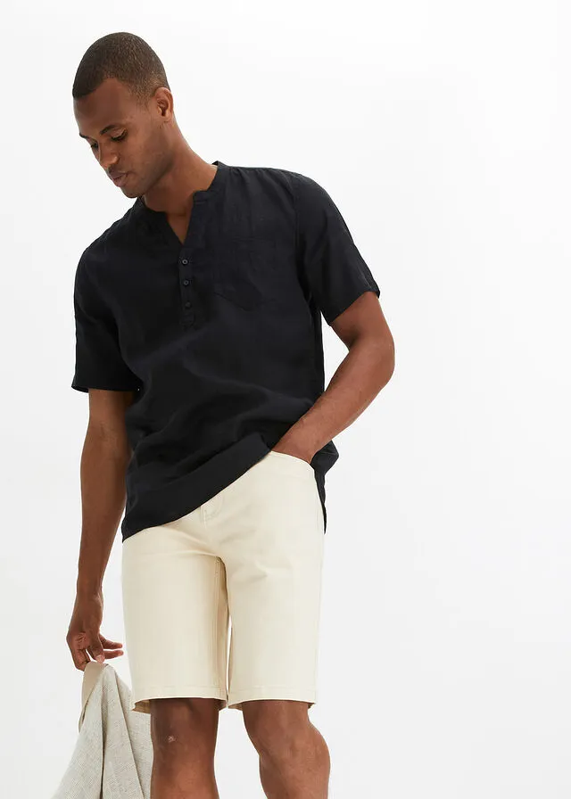 Bermudas elásticas vaqueras, classic fit Beige