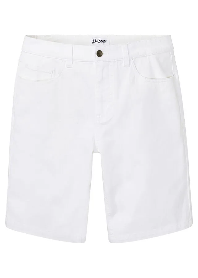 Bermudas elásticas vaqueras, classic fit Blanco