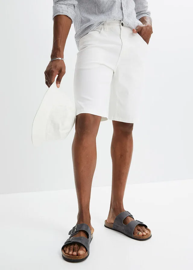 Bermudas elásticas vaqueras, classic fit Blanco