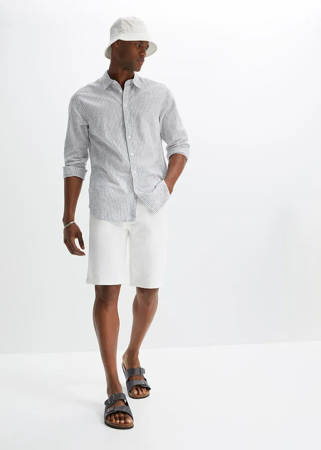 Bermudas elásticas vaqueras, classic fit Blanco