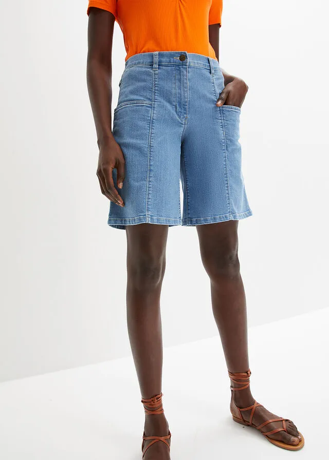 Bermudas vaqueras con bolsillos enormes y cintura cómoda azul claro denim