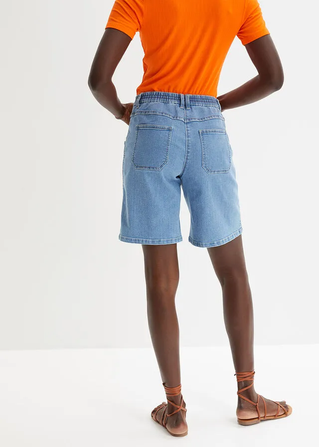 Bermudas vaqueras con bolsillos enormes y cintura cómoda azul claro denim