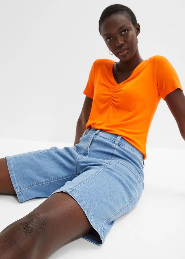 Bermudas vaqueras con bolsillos enormes y cintura cómoda azul claro denim
