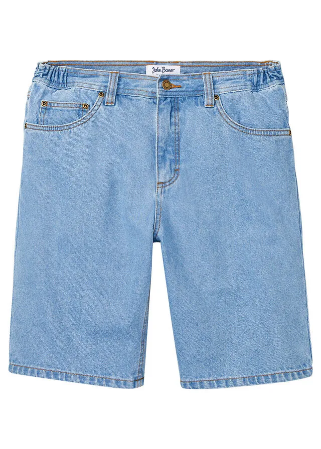 Bermudas vaqueras con cinturilla elástica lateral de corte clásico azul claro denim
