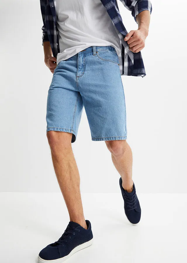 Bermudas vaqueras con cinturilla elástica lateral de corte clásico azul claro denim