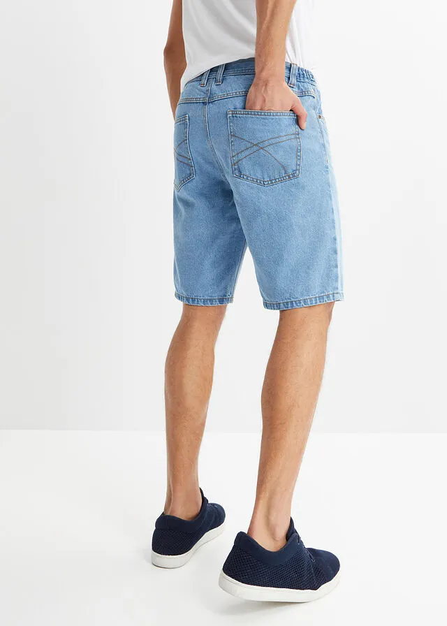 Bermudas vaqueras con cinturilla elástica lateral de corte clásico azul claro denim