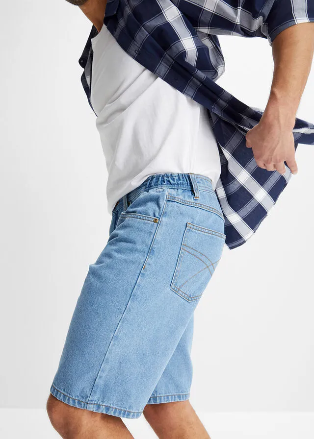 Bermudas vaqueras con cinturilla elástica lateral de corte clásico azul claro denim