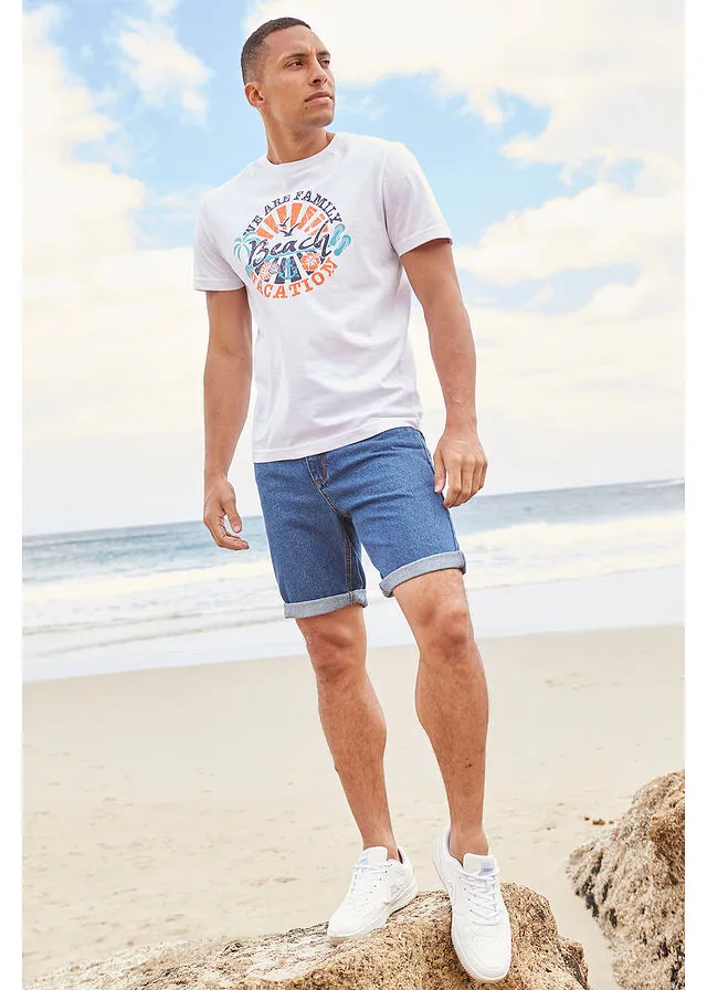 Bermudas vaqueras con cinturilla elástica lateral de corte clásico azul claro denim