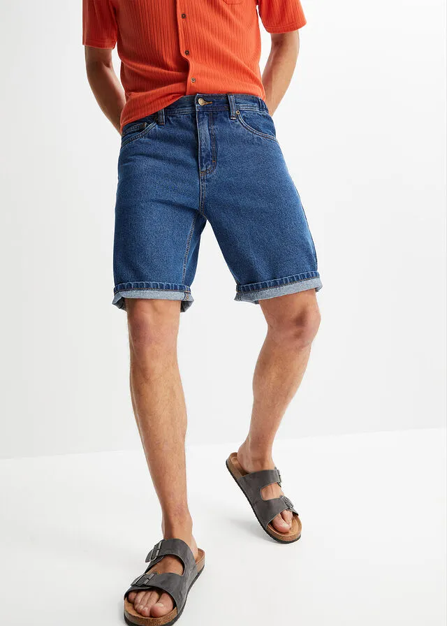Bermudas vaqueras con cinturilla elástica lateral de corte clásico azul denim
