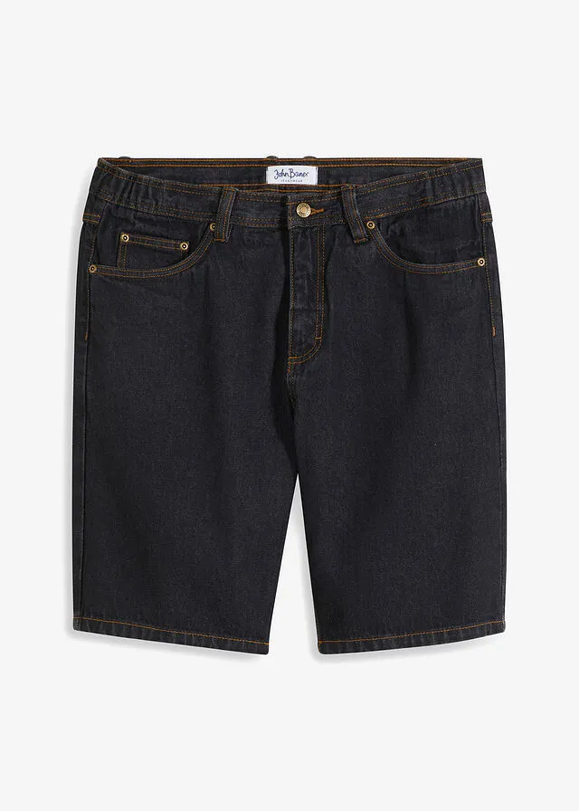 Bermudas vaqueras con cinturilla elástica lateral de corte clásico denim negro