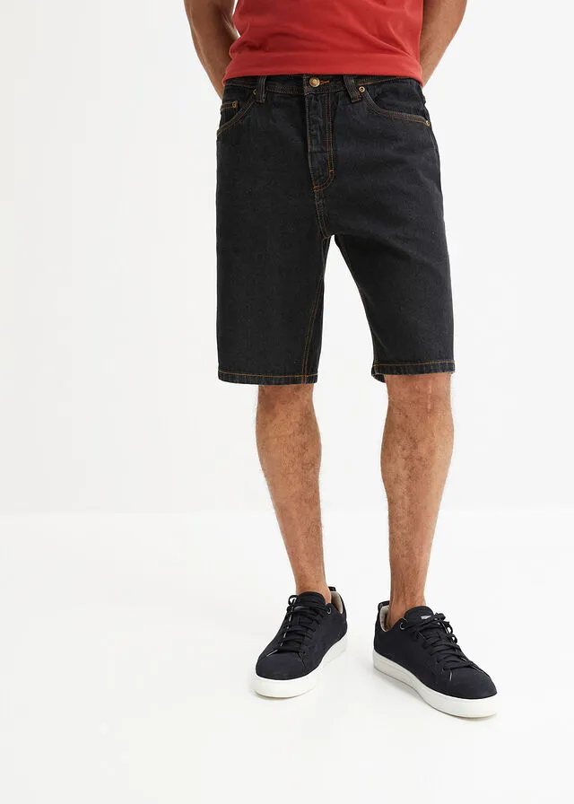 Bermudas vaqueras con cinturilla elástica lateral de corte clásico denim negro