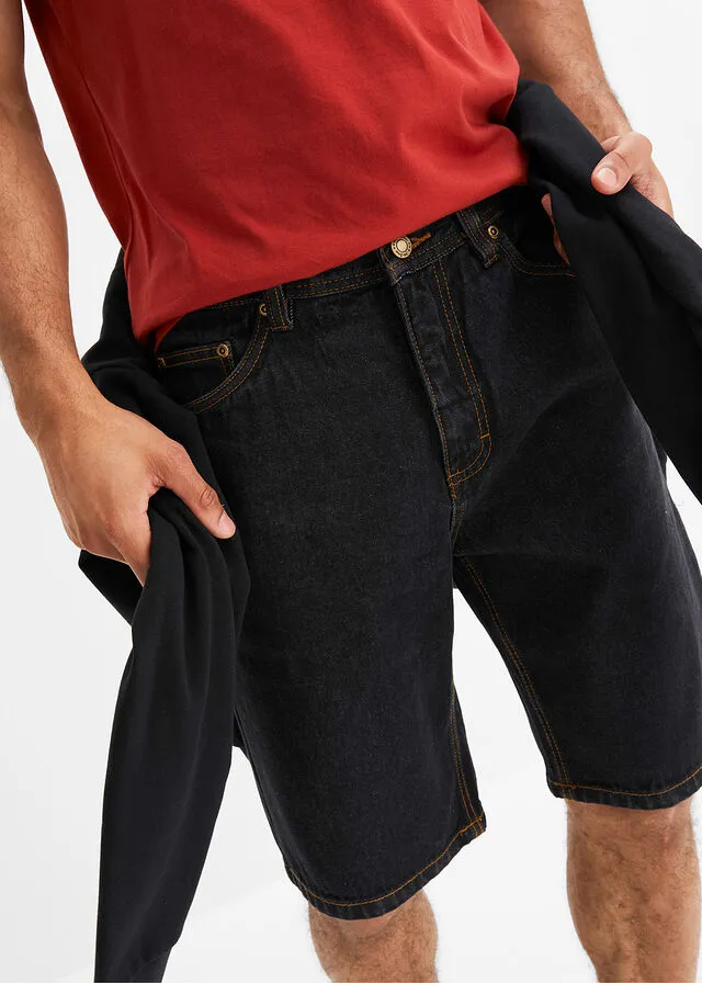 Bermudas vaqueras con cinturilla elástica lateral de corte clásico denim negro