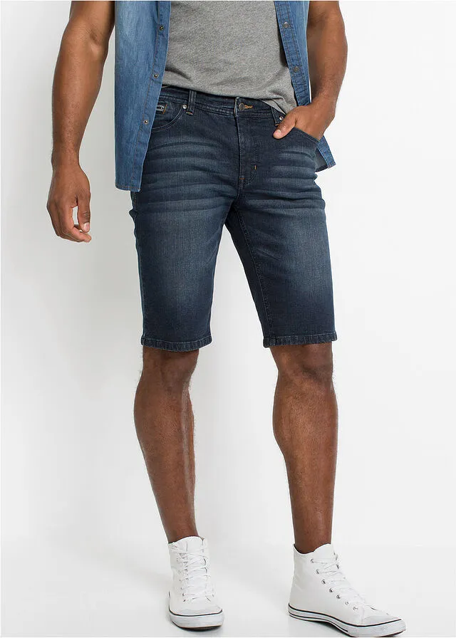 Bermudas vaqueras de tejido elástico, corte slim Azul oscuro