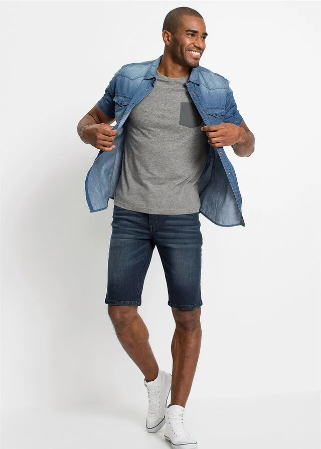 Bermudas vaqueras de tejido elástico, corte slim Azul oscuro