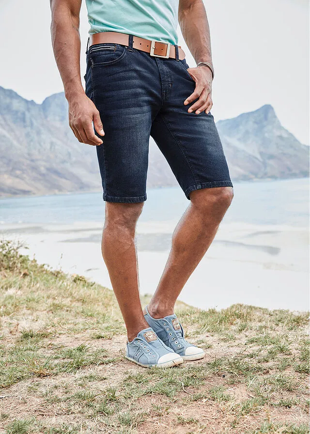 Bermudas vaqueras de tejido elástico, corte slim Azul oscuro