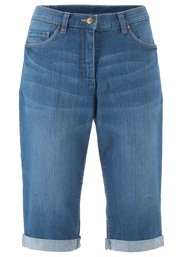 Bermudas vaqueras, elásticas, con bajo enrollado Vaquero azul