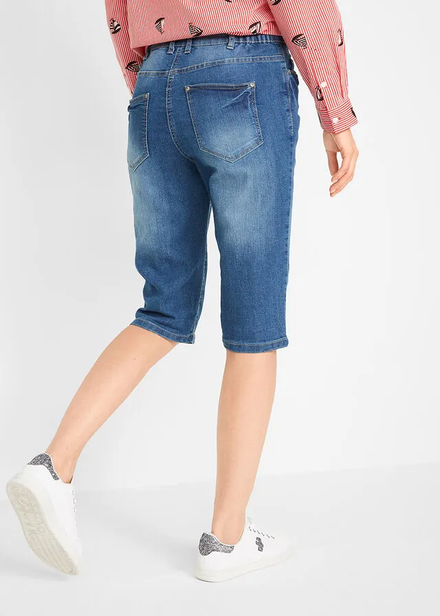 Bermudas vaqueras, elásticas, con bajo enrollado Vaquero azul