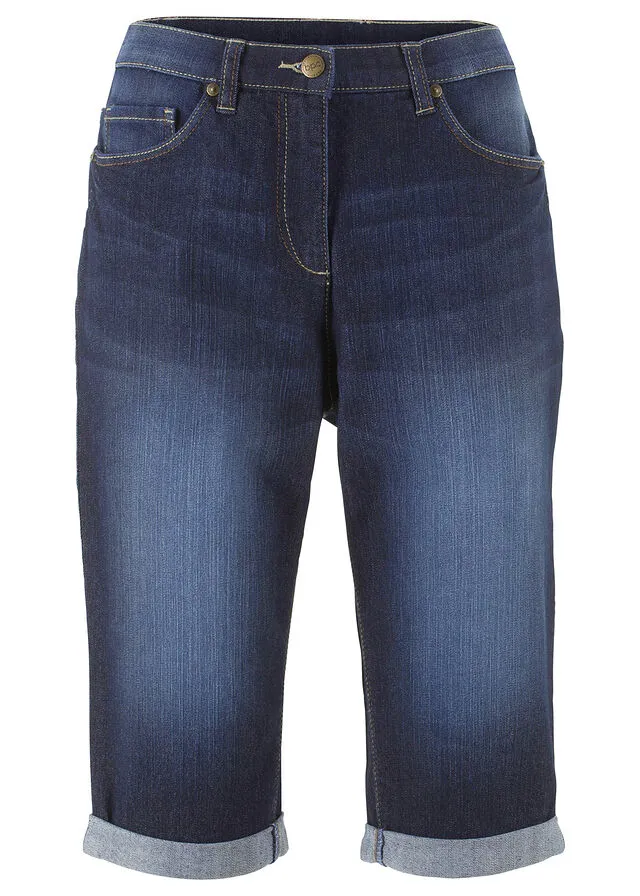 Bermudas vaqueras, elásticas, con bajo enrollado Vaquero oscuro