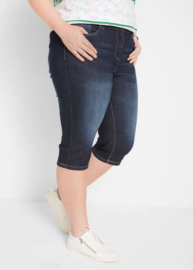 Bermudas vaqueras, elásticas, con bajo enrollado Vaquero oscuro