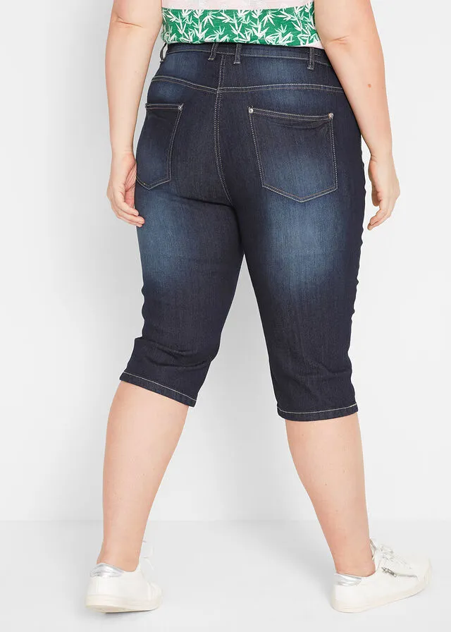 Bermudas vaqueras, elásticas, con bajo enrollado Vaquero oscuro