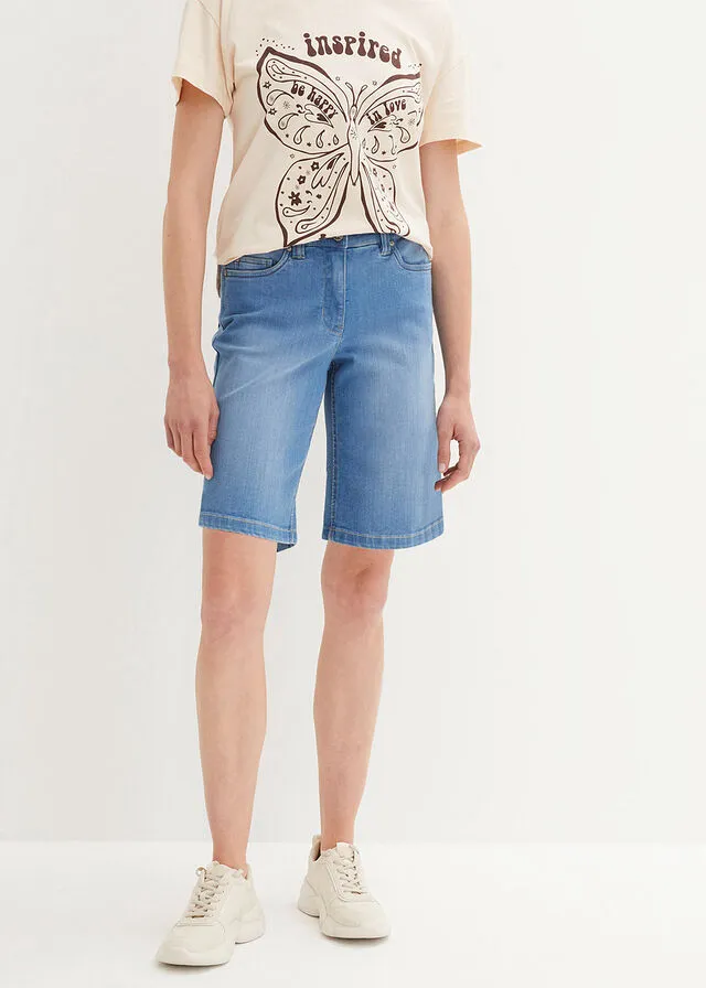Bermudas vaqueras elásticas con cintura cómoda Denim claro