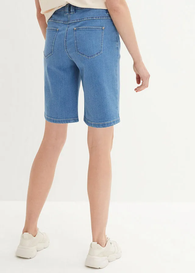 Bermudas vaqueras elásticas con cintura cómoda Denim claro