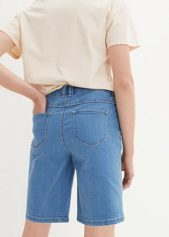 Bermudas vaqueras elásticas con cintura cómoda Denim claro