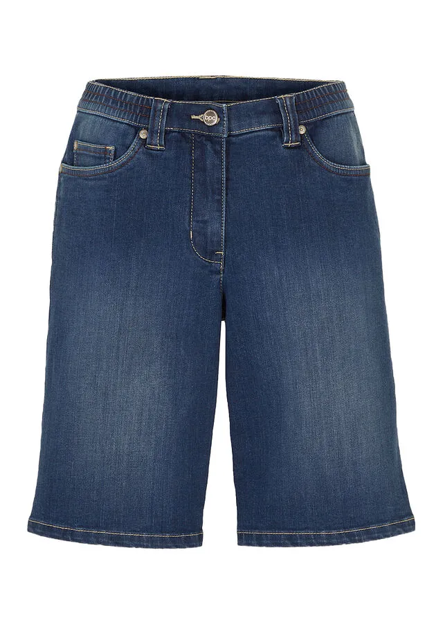 Bermudas vaqueras elásticas con cintura cómoda denim oscuro