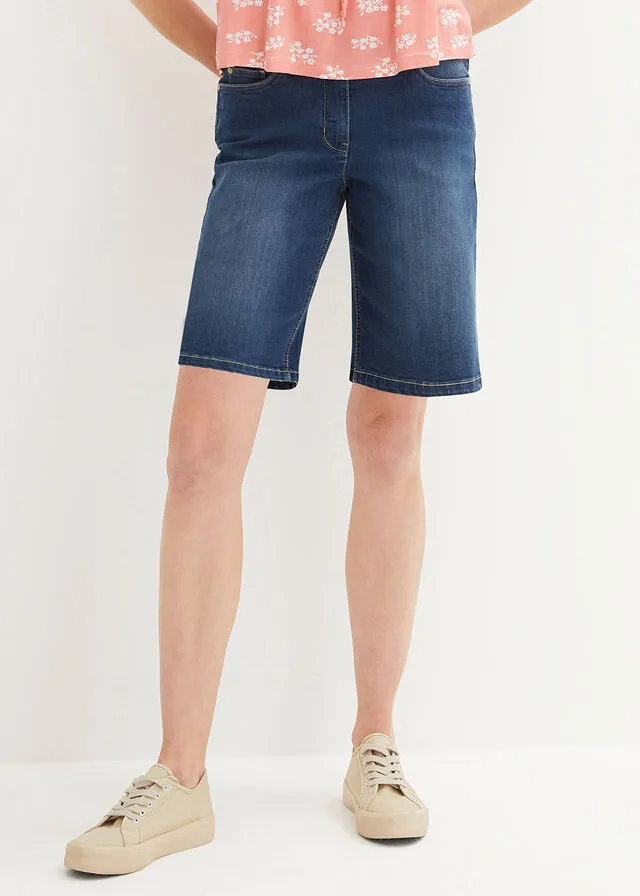 Bermudas vaqueras elásticas con cintura cómoda denim oscuro