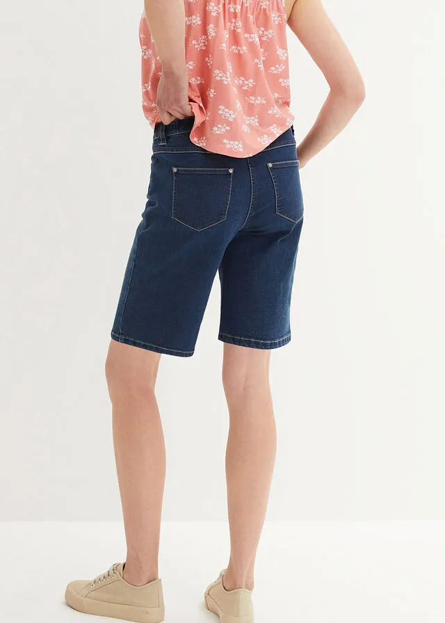 Bermudas vaqueras elásticas con cintura cómoda denim oscuro