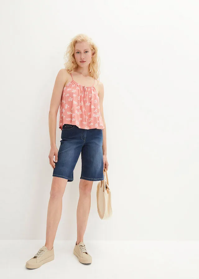 Bermudas vaqueras elásticas con cintura cómoda denim oscuro