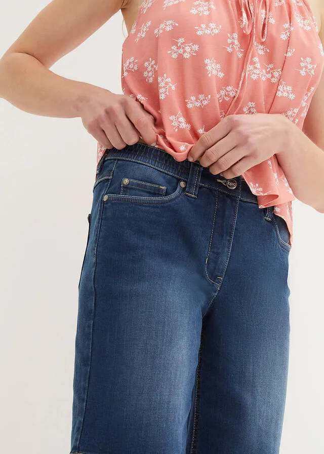 Bermudas vaqueras elásticas con cintura cómoda denim oscuro