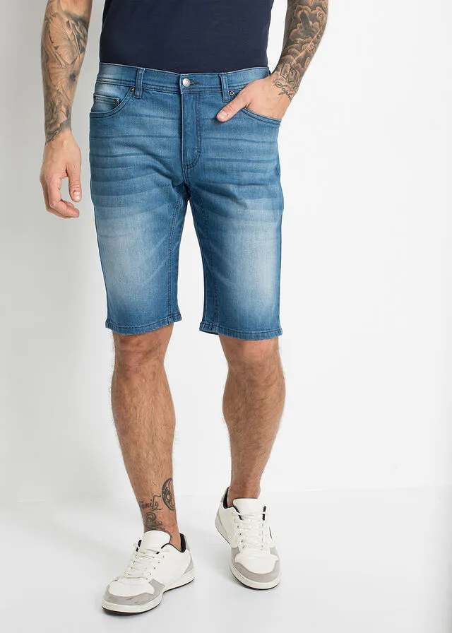 Bermudas vaqueras elásticas con entrepierna reforzada, corte regular Denim medio