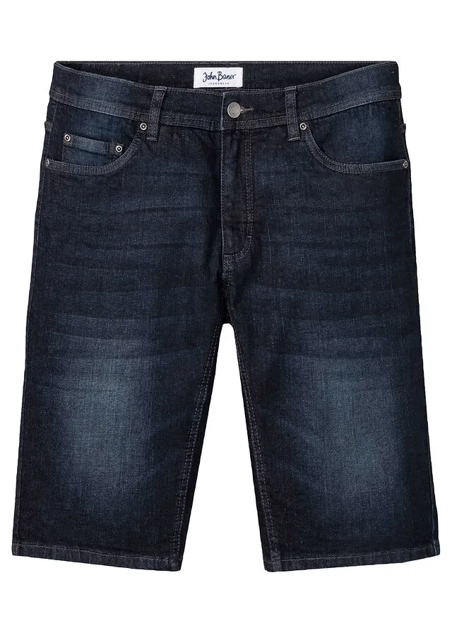 Bermudas vaqueras elásticas con entrepierna reforzada, corte regular denim oscuro