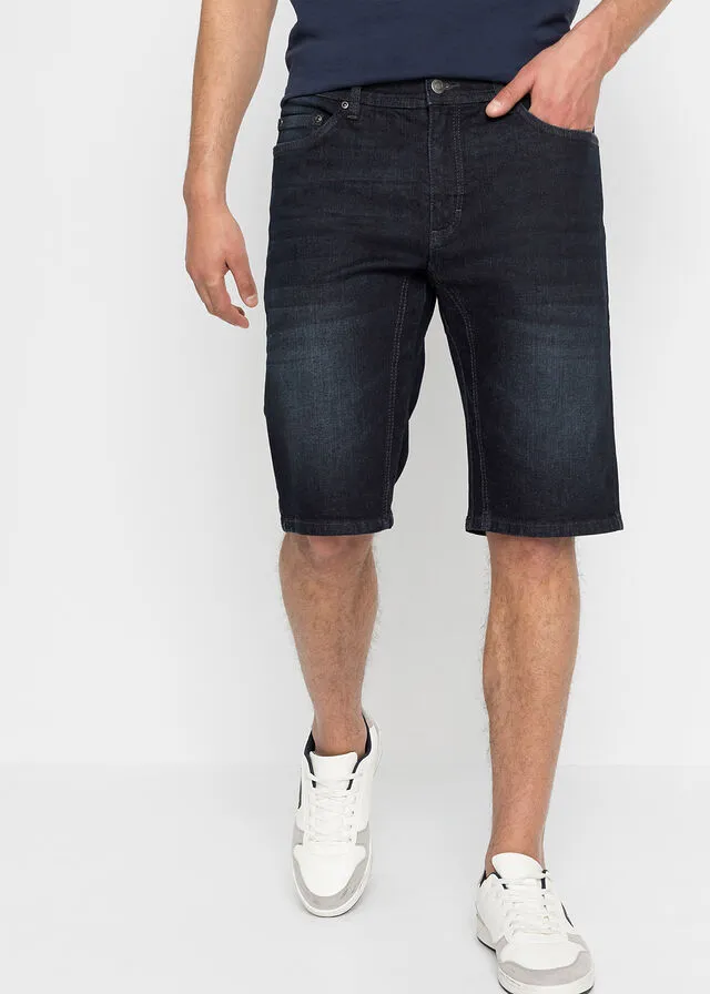 Bermudas vaqueras elásticas con entrepierna reforzada, corte regular denim oscuro