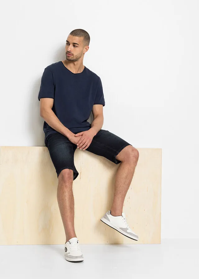 Bermudas vaqueras elásticas con entrepierna reforzada, corte regular denim oscuro