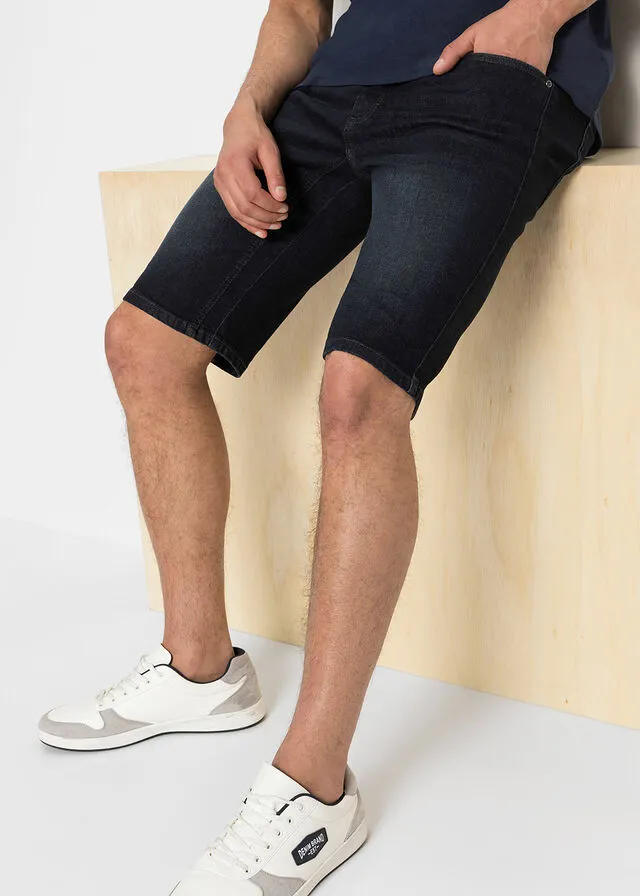 Bermudas vaqueras elásticas con entrepierna reforzada, corte regular denim oscuro