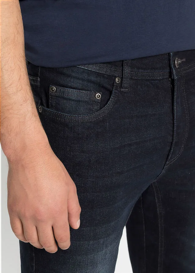 Bermudas vaqueras elásticas con entrepierna reforzada, corte regular denim oscuro