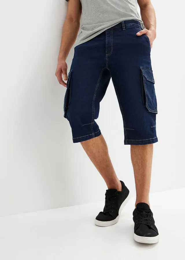 Bermudas vaqueras elásticas de corte cómodo y regular Azul piedra