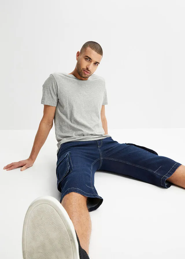 Bermudas vaqueras elásticas de corte cómodo y regular Azul piedra