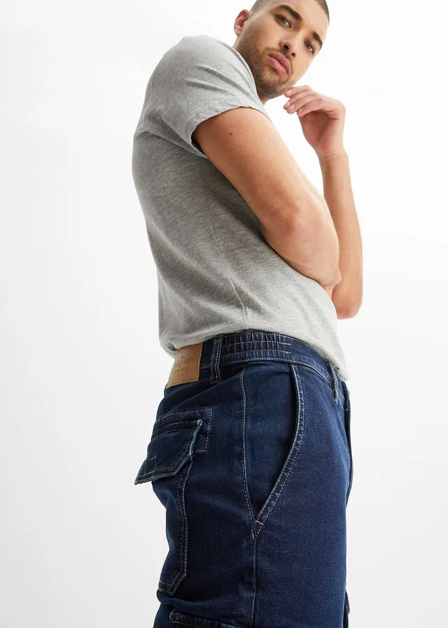 Bermudas vaqueras elásticas de corte cómodo y regular Azul piedra