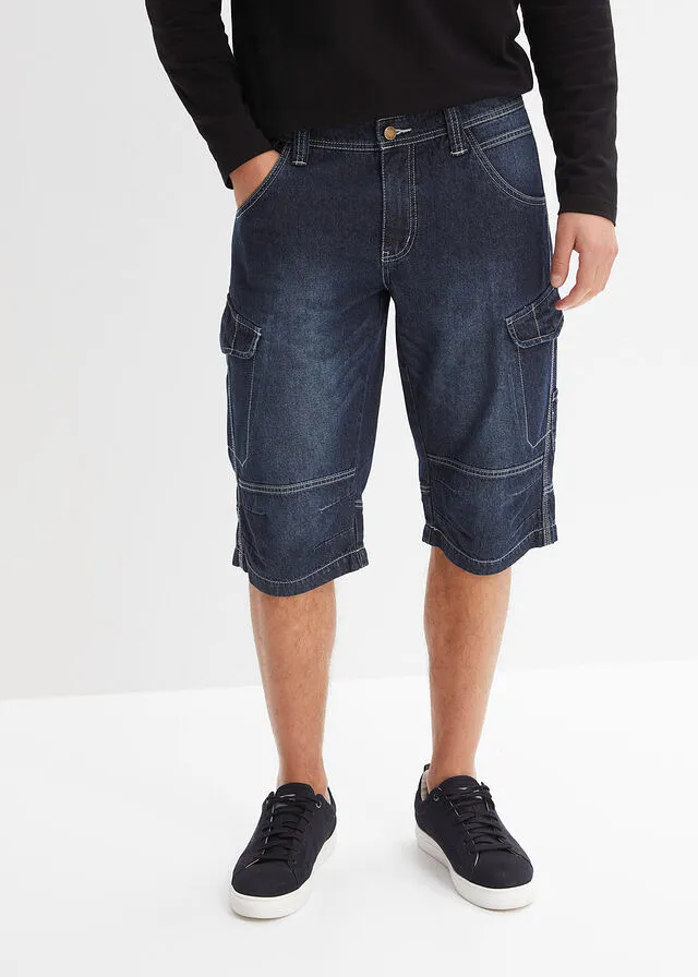 Bermudas vaqueras largas, loose fit Azul oscuro denim