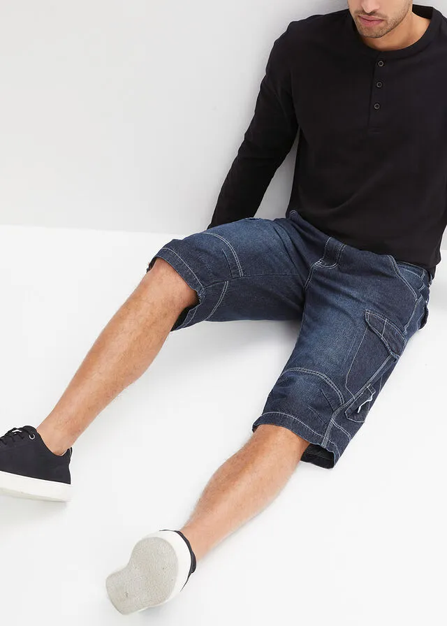 Bermudas vaqueras largas, loose fit Azul oscuro denim