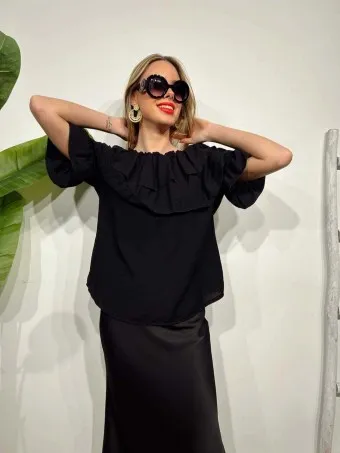 Blusa Bardot Volantes MALLESA Negro