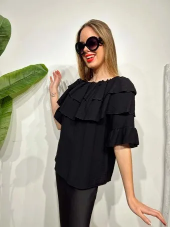 Blusa Bardot Volantes MALLESA Negro
