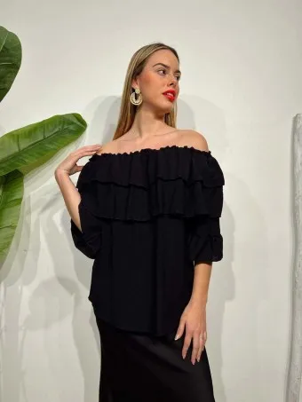 Blusa Bardot Volantes MALLESA Negro