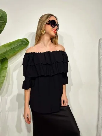 Blusa Bardot Volantes MALLESA Negro