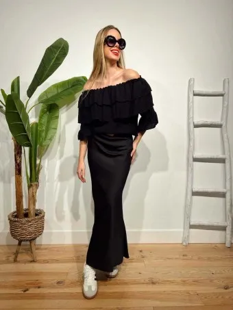 Blusa Bardot Volantes MALLESA Negro